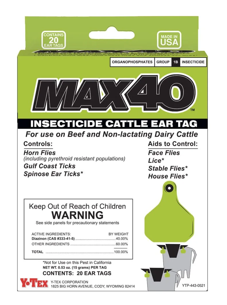 20-pk Max 40 Insecticide Cattle Ear Tag