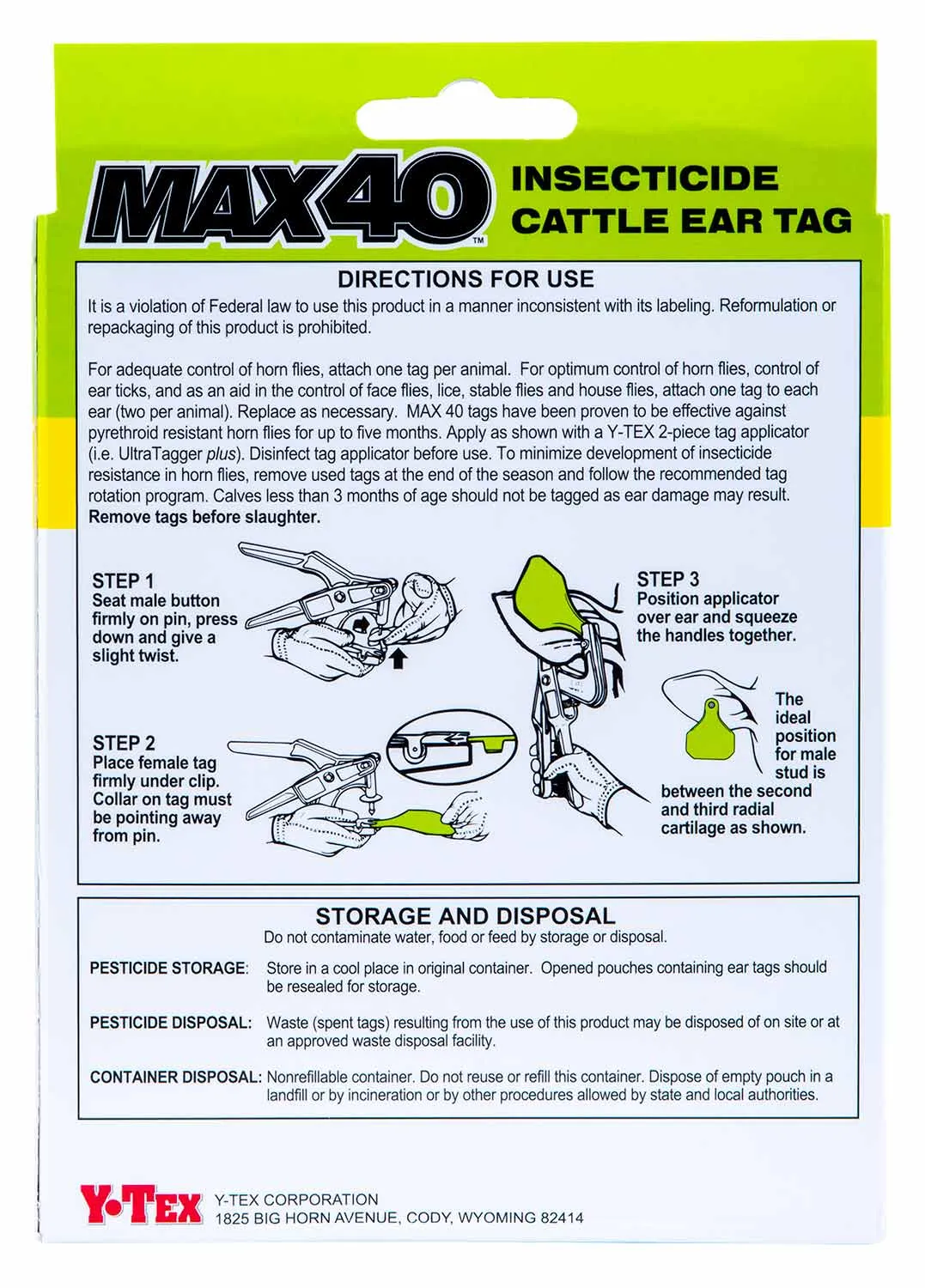 20-pk Max 40 Insecticide Cattle Ear Tag