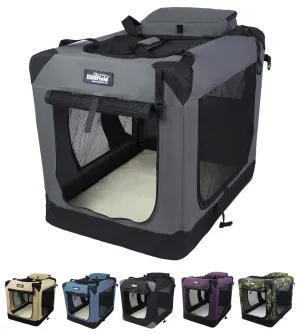 3-Door Folding Soft Dog Crate with Carrying Bag and Fleece Bed, Indoor & Outdoor Pet Home