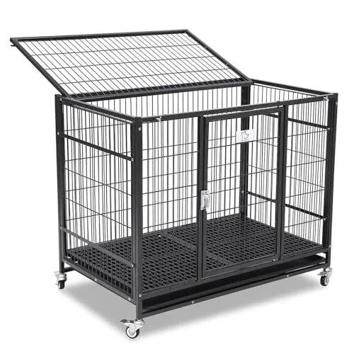 37 inch Stackable Open Top Heavy Duty Dog Crate Cage for Medium Dog