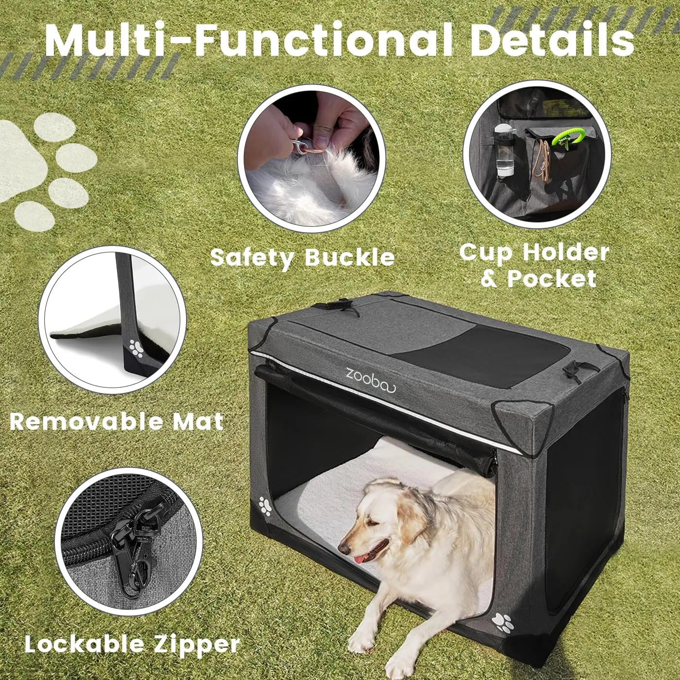 42" Portable Soft Dog Crate for Large Dogs - Collapsible Travel Kennel with Carry Bag, Foldable Cage with Durable Textilene Mesh Door