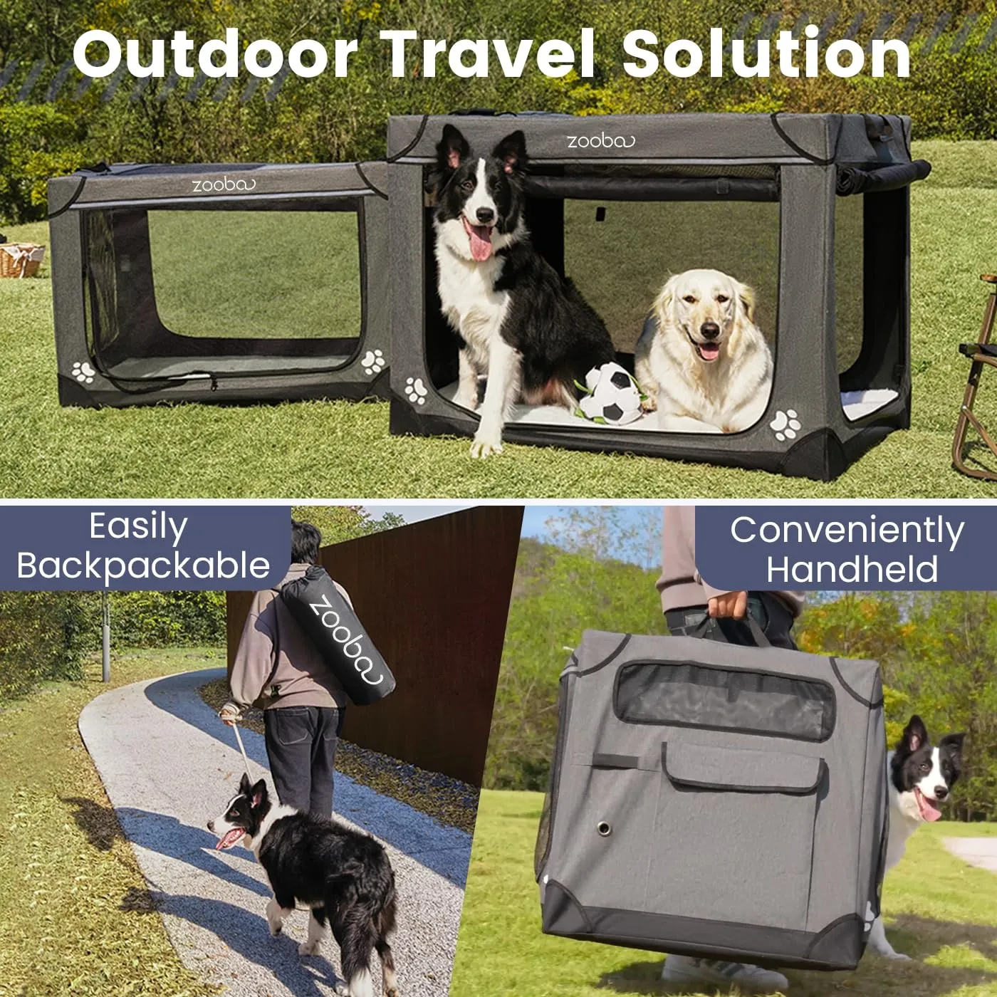 42" Portable Soft Dog Crate for Large Dogs - Collapsible Travel Kennel with Carry Bag, Foldable Cage with Durable Textilene Mesh Door