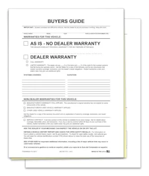 As-Is File Copy Buyers Guide for Car Dealerships - 2-Part Carbonless Forms - White, Canary - No Adhesive or Tape - Perfect for Holder or Filing - 8-1/2" × 11