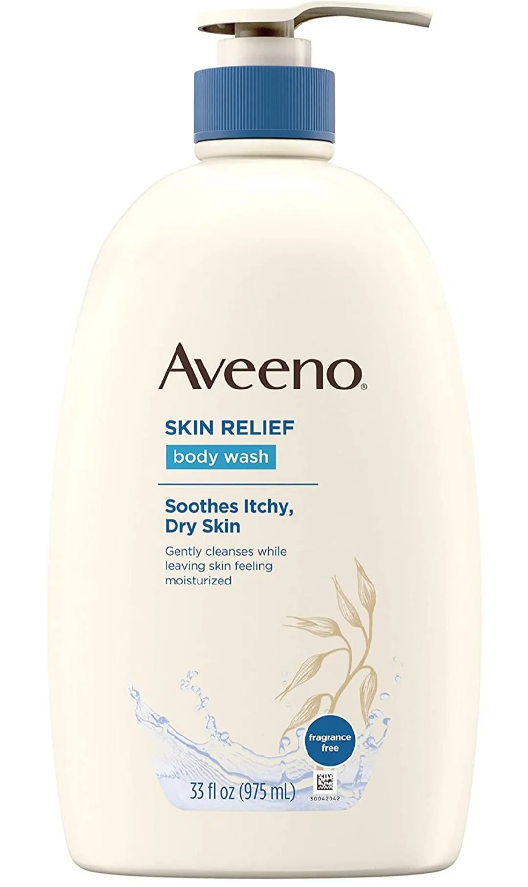 Aveeno Skin Relief Fragrance-Free Body Wash with Oat to Soothe Dry Itchy Skin, Gentle, Soap-Free & Dye-Free for Sensitive Skin, 33 fl. oz