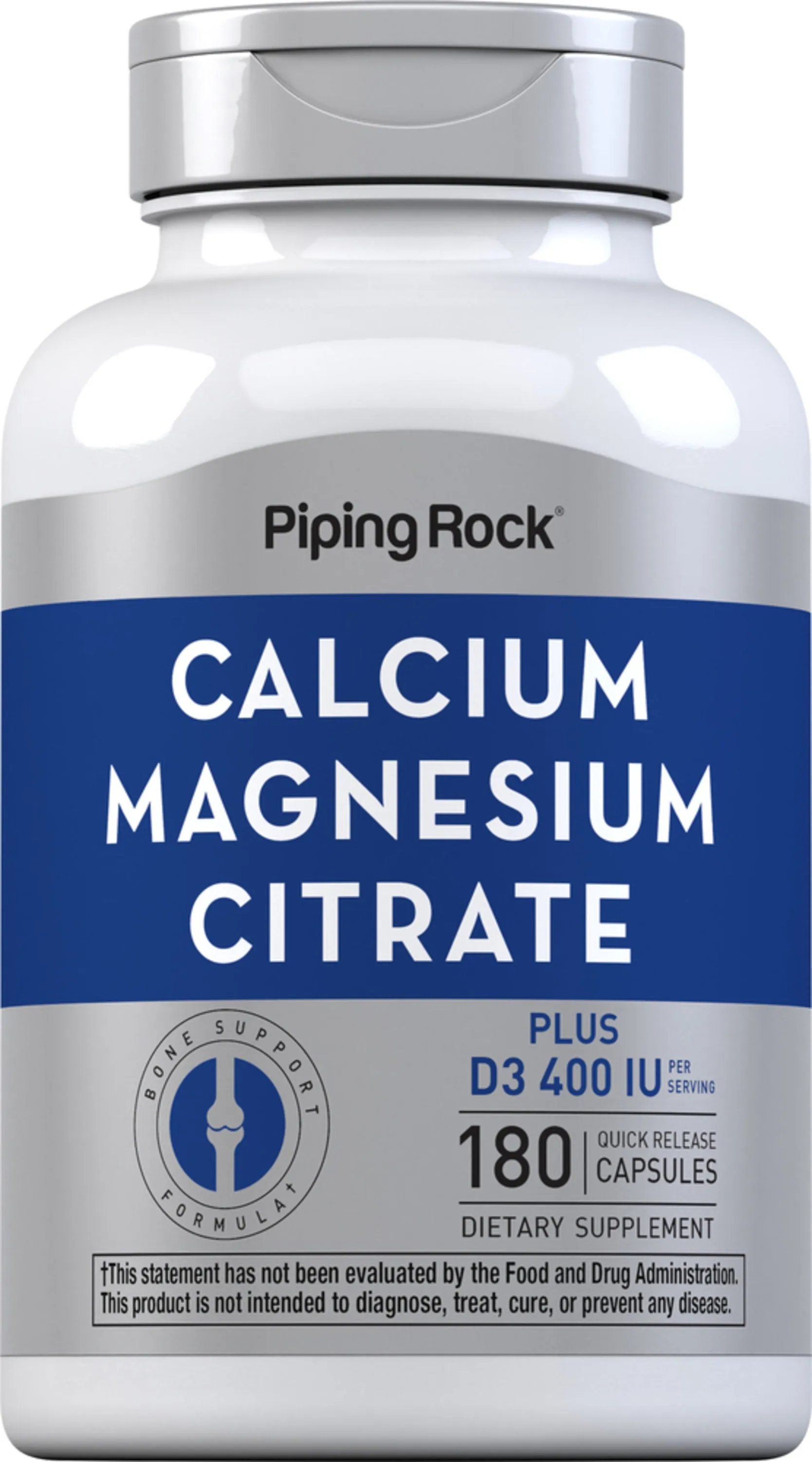 Calcium & Magnesium Citrate Plus D3 (Cal 300mg/Mag 150mg/D3 400IU) (per serving), 180 Quick Release Capsules