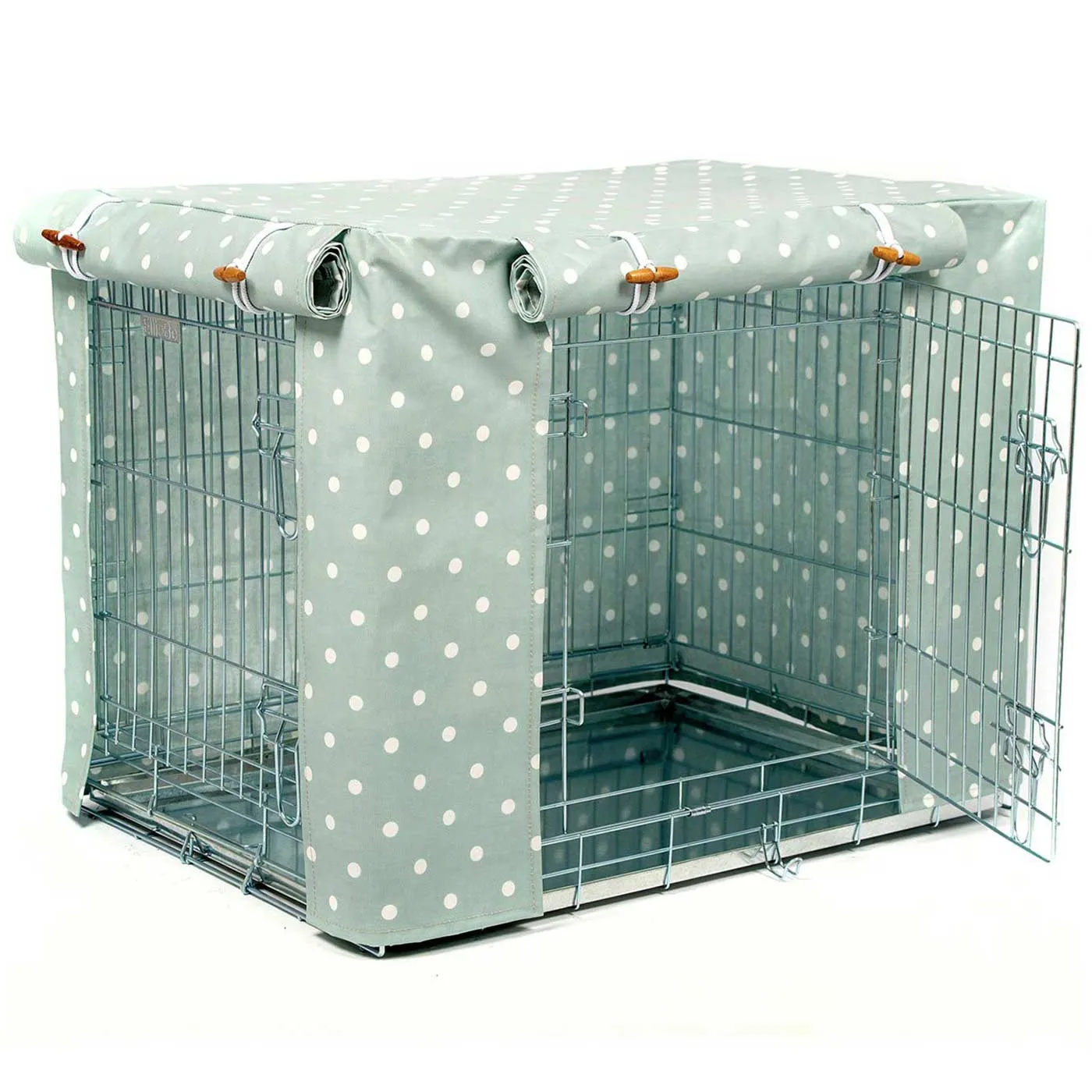 Dog Crate Cover in Duck Egg Spot Oilcloth by Lords & Labradors