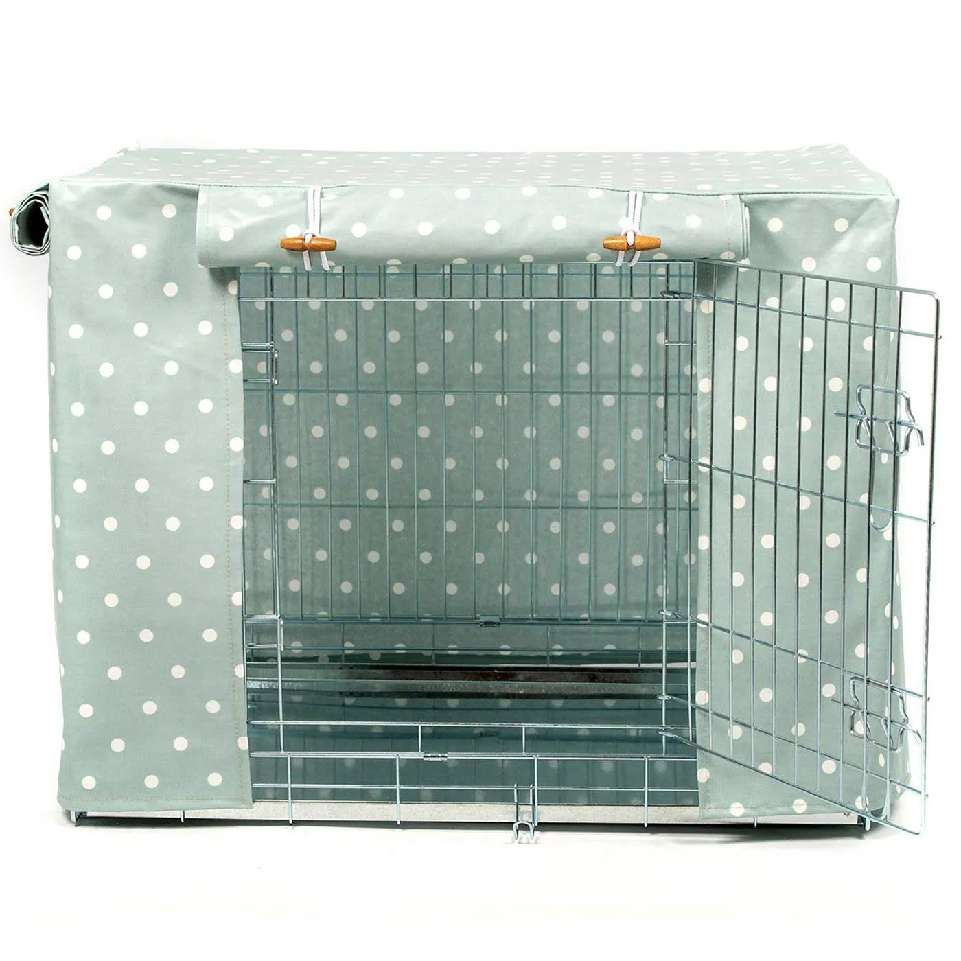 Dog Crate Cover in Duck Egg Spot Oilcloth by Lords & Labradors