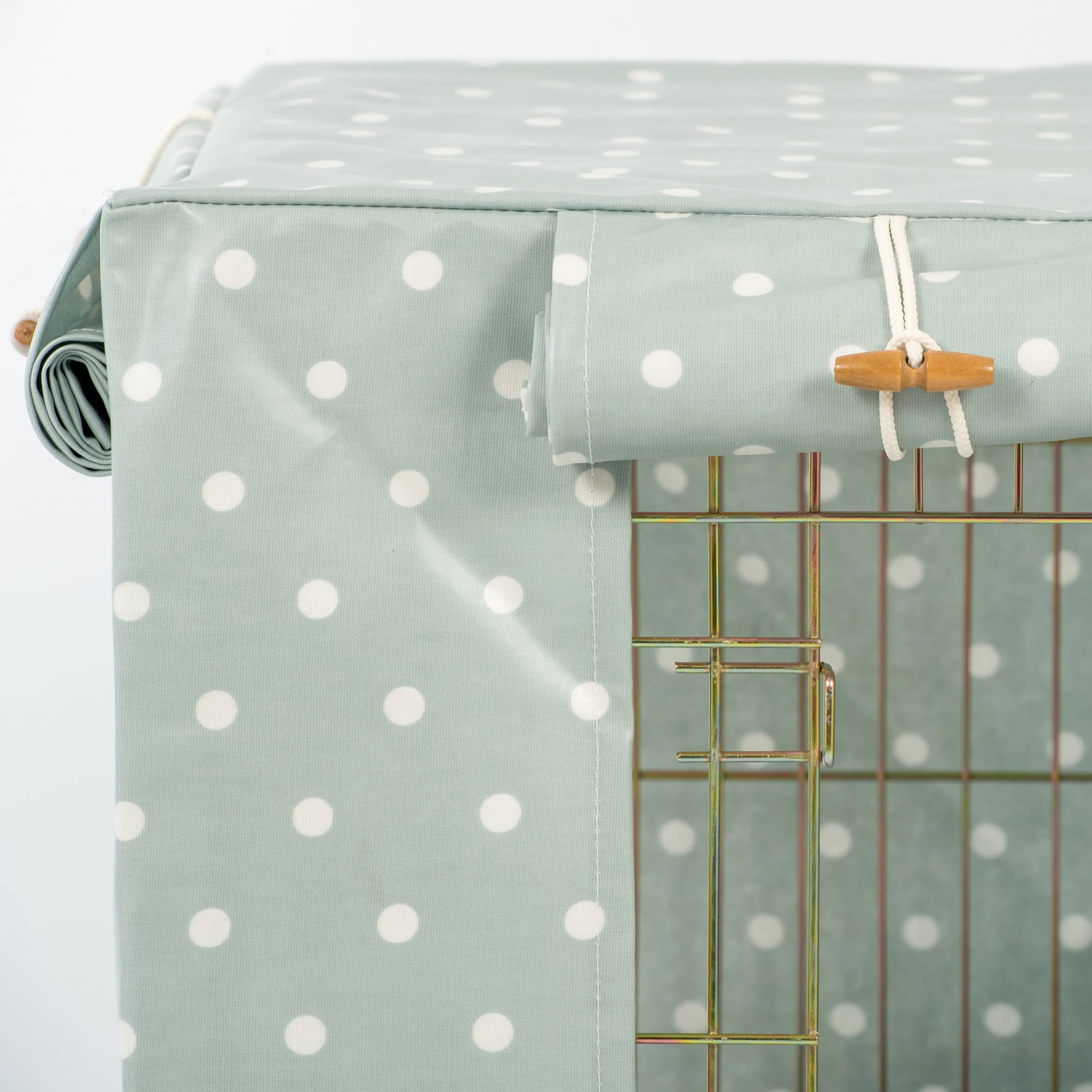 Dog Crate Cover in Duck Egg Spot Oilcloth by Lords & Labradors