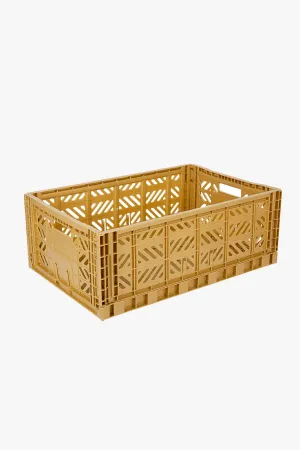 Foldable Storage Bins, Plastic Crate for Storage, Collapsible Crate, Utility Stackable Box Large Gold