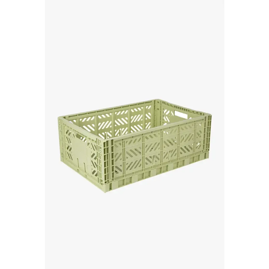 Foldable Storage Bins, Plastic Crate for Storage, Collapsible Crate, Utility Stackable Box Large Lime Cream