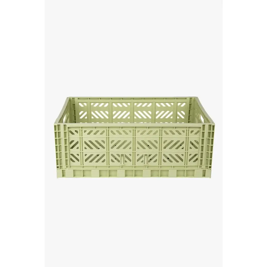 Foldable Storage Bins, Plastic Crate for Storage, Collapsible Crate, Utility Stackable Box Large Lime Cream