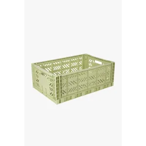 Foldable Storage Bins, Plastic Crate for Storage, Collapsible Crate, Utility Stackable Box Large Lime Cream