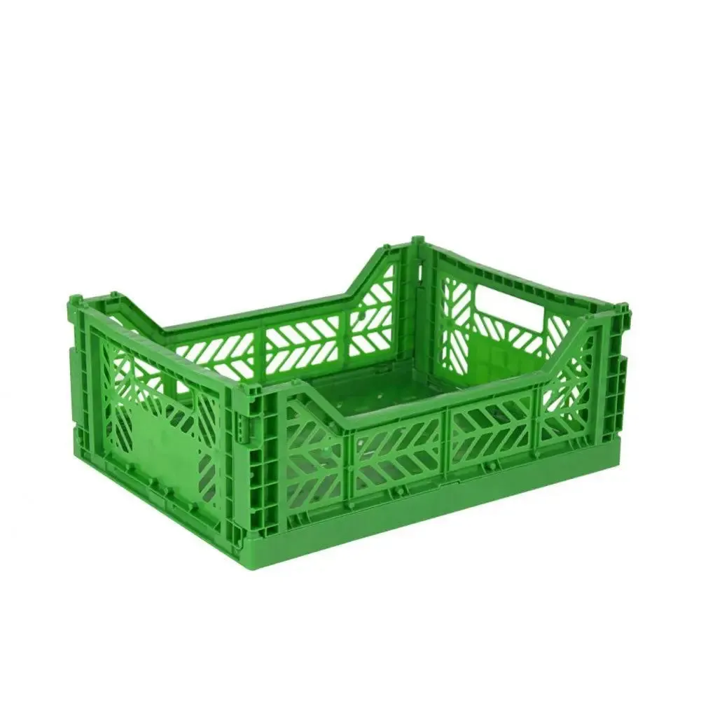 Foldable Storage Bins, Plastic Crate for Storage, Collapsible Crate, Utility Stackable Box Medium Green