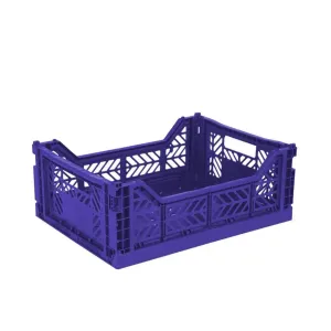 Foldable Storage Bins, Plastic Crate for Storage, Collapsible Crate, Utility Stackable Box Medium Sax Blue