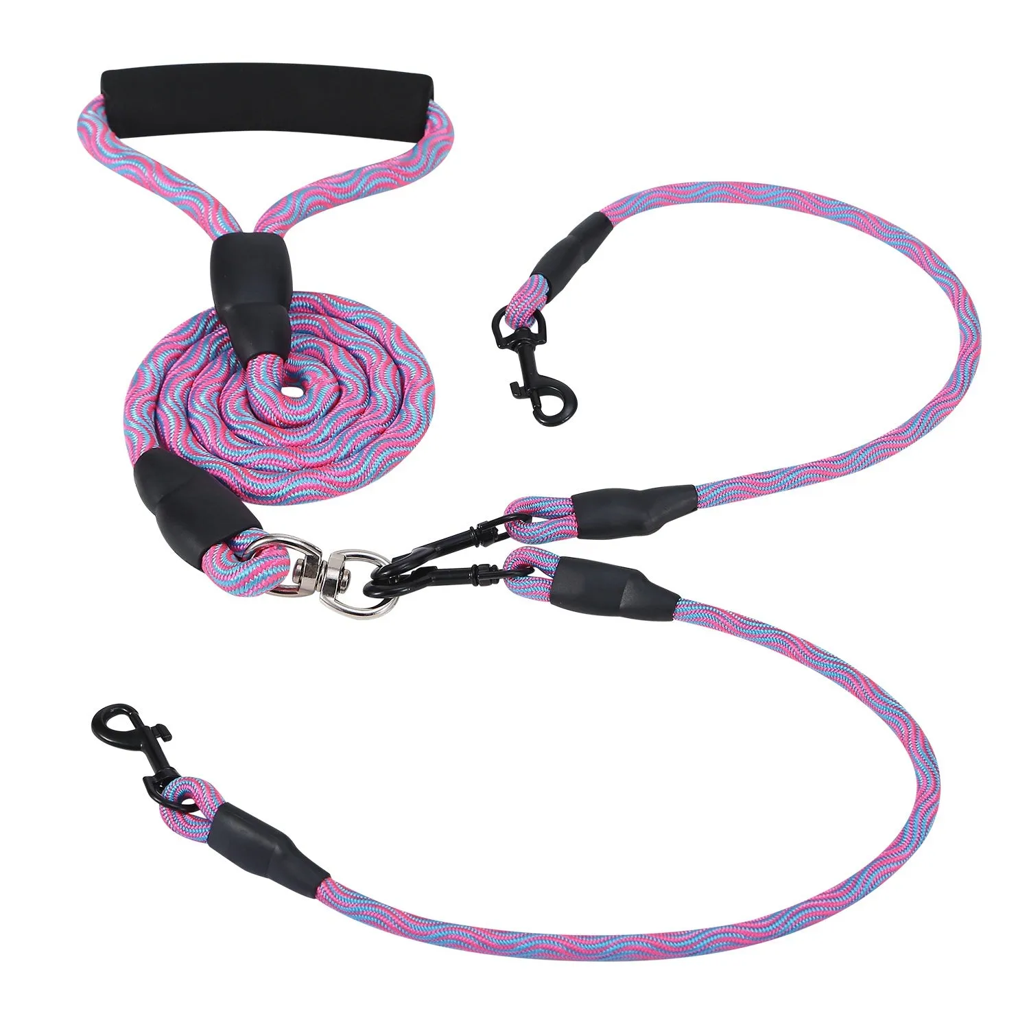 Fresh Fab Finds Double Dogs Leash No-Tangle Dogs Lead Reflective Dogs Walking Leash w/ Swivel Coupler Padded Handle