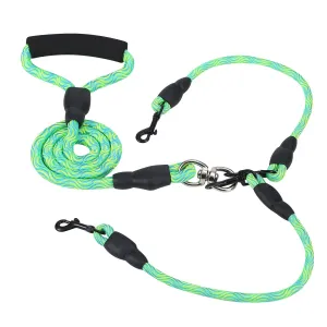 Fresh Fab Finds Double Dogs Leash No-Tangle Dogs Lead Reflective Dogs Walking Leash w/ Swivel Coupler Padded Handle