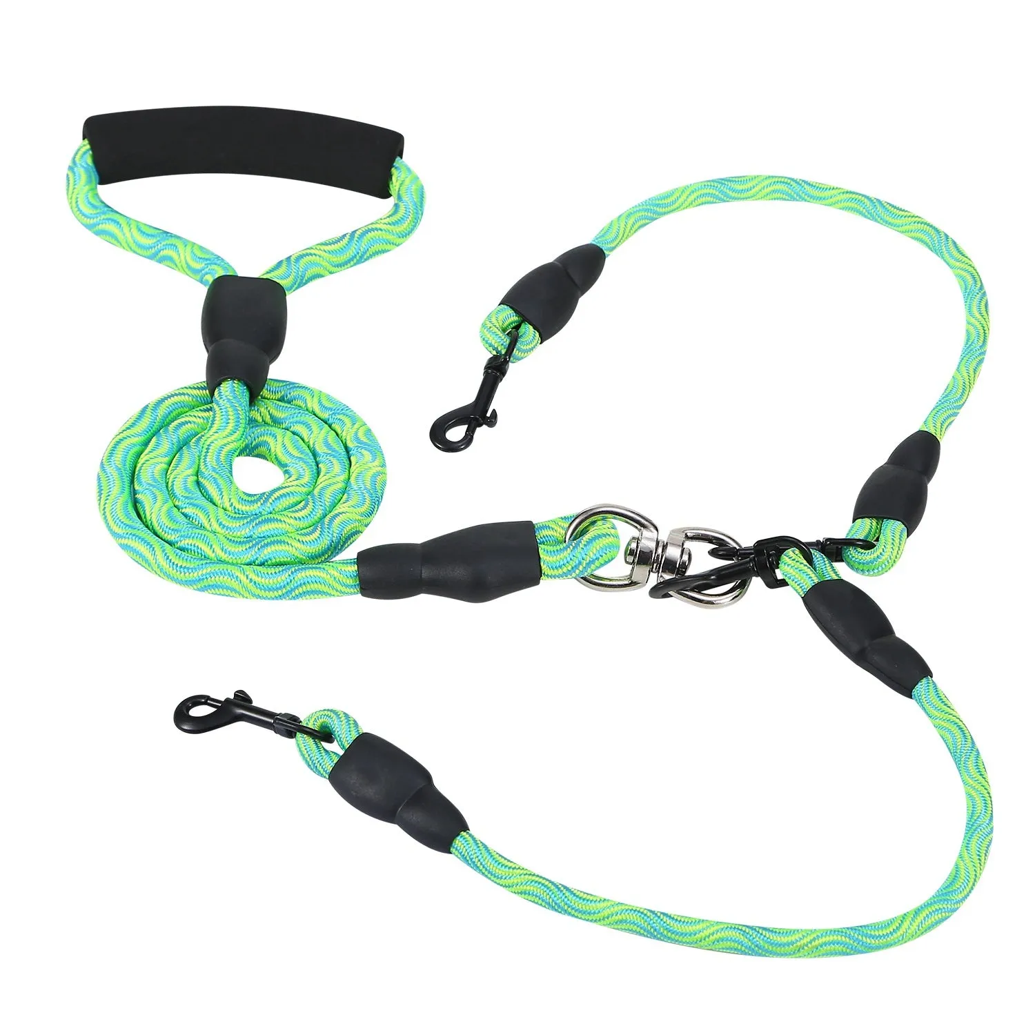 Fresh Fab Finds Double Dogs Leash No-Tangle Dogs Lead Reflective Dogs Walking Leash w/ Swivel Coupler Padded Handle