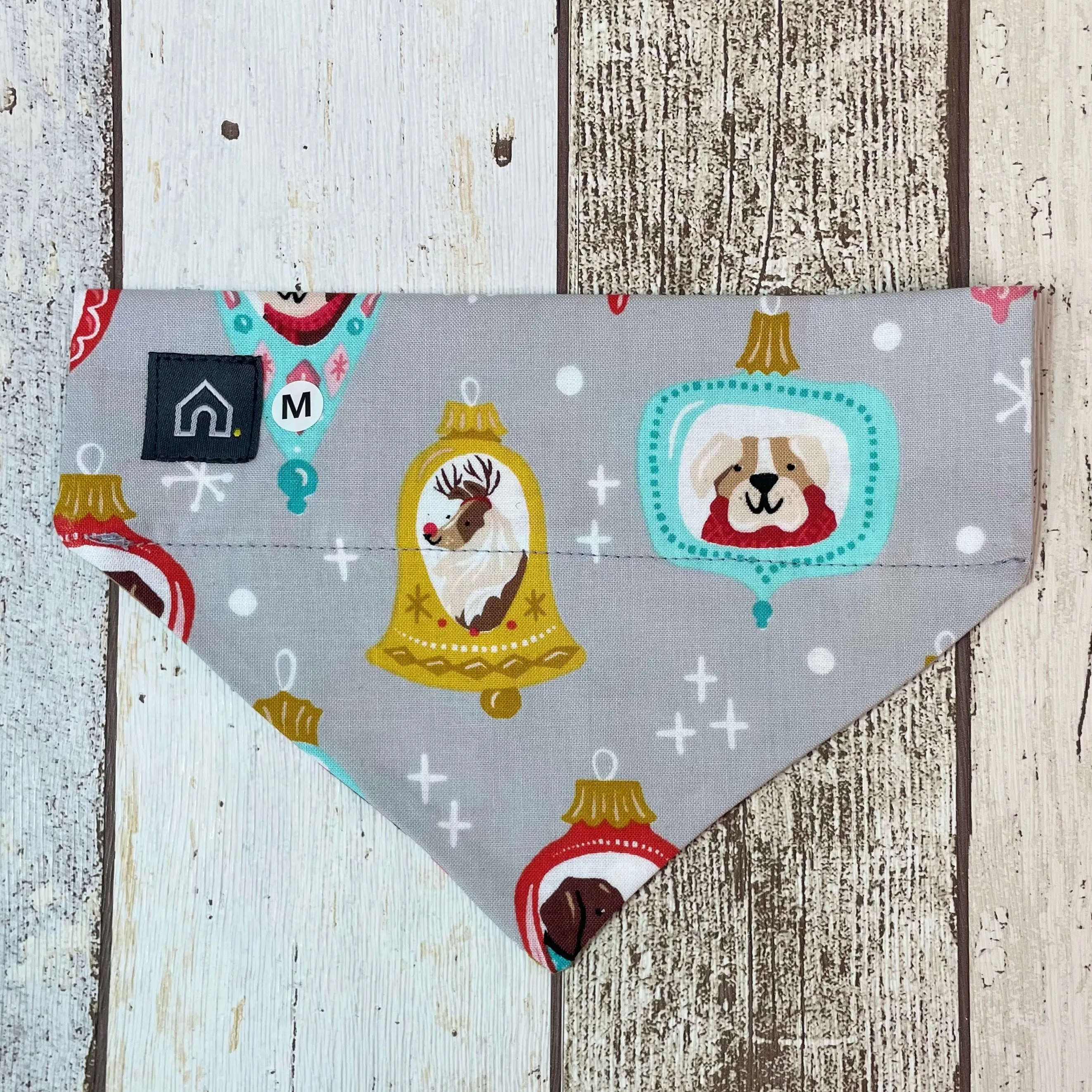 Grey Christmas Bauble Slip-On Dog Bandana