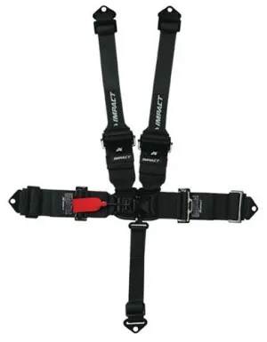 Impact Racer Series 5-Point Latch & Link Restraints - HNR 2" to 3" Shoulder Harness - Fixed Left Lap Belt - Pull Down Adjust - Bolt In/Wrap Around - Black