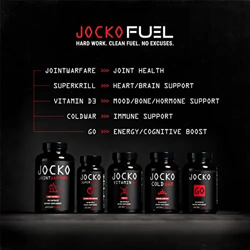 Jocko Fuel Joint Support Supplement - Glucosamine MSM for Joint Pain, Mobility, & Flexibility w/Turmeric & Boswellia (180 Capsules)