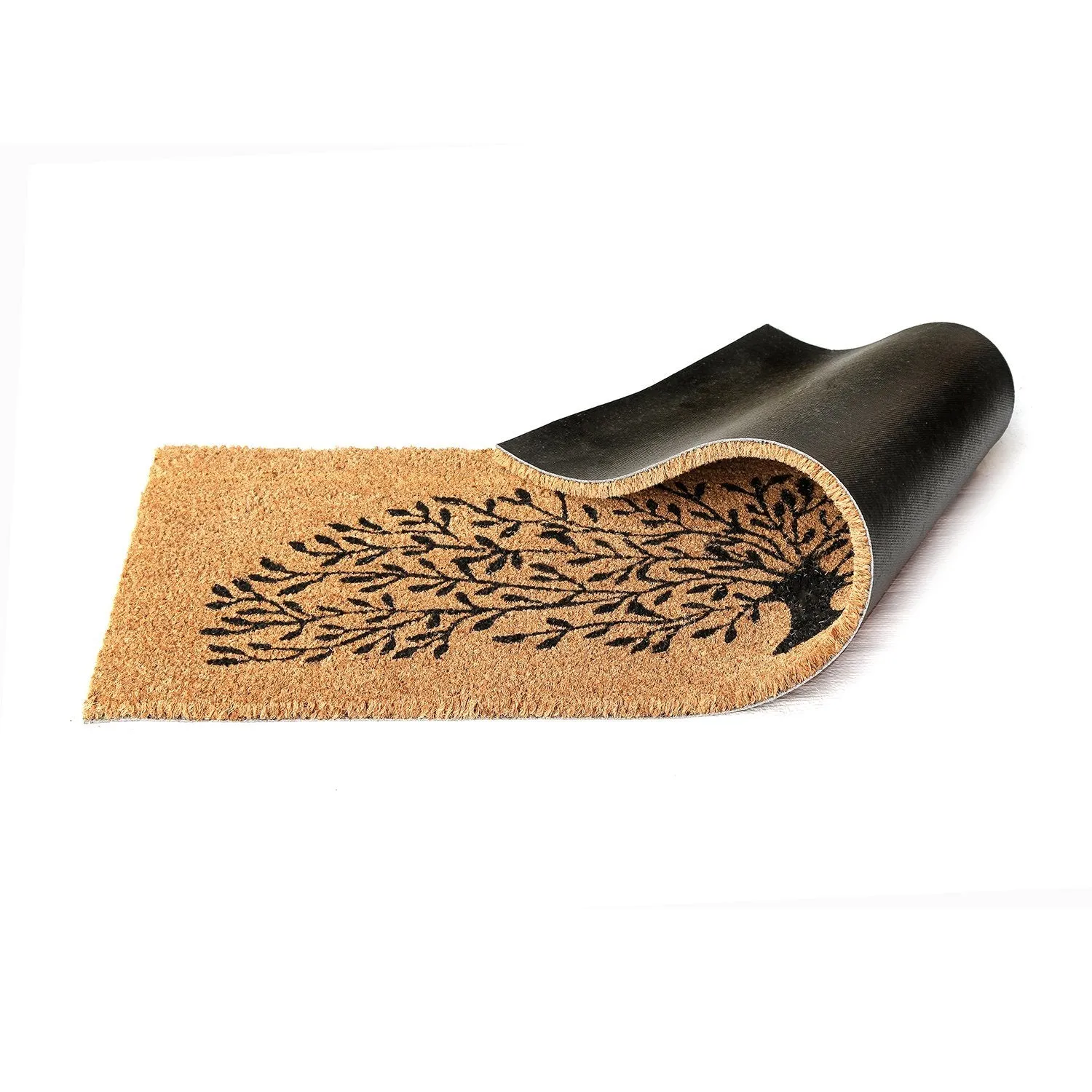 OnlyMat Large Tree-Printed Natural Coir Door Mat with Anti-Slip Backing