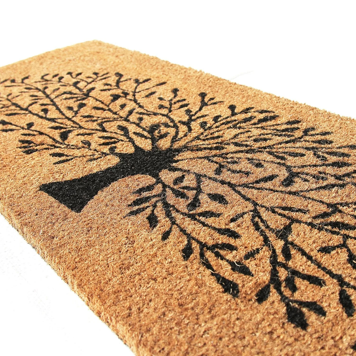 OnlyMat Large Tree-Printed Natural Coir Door Mat with Anti-Slip Backing