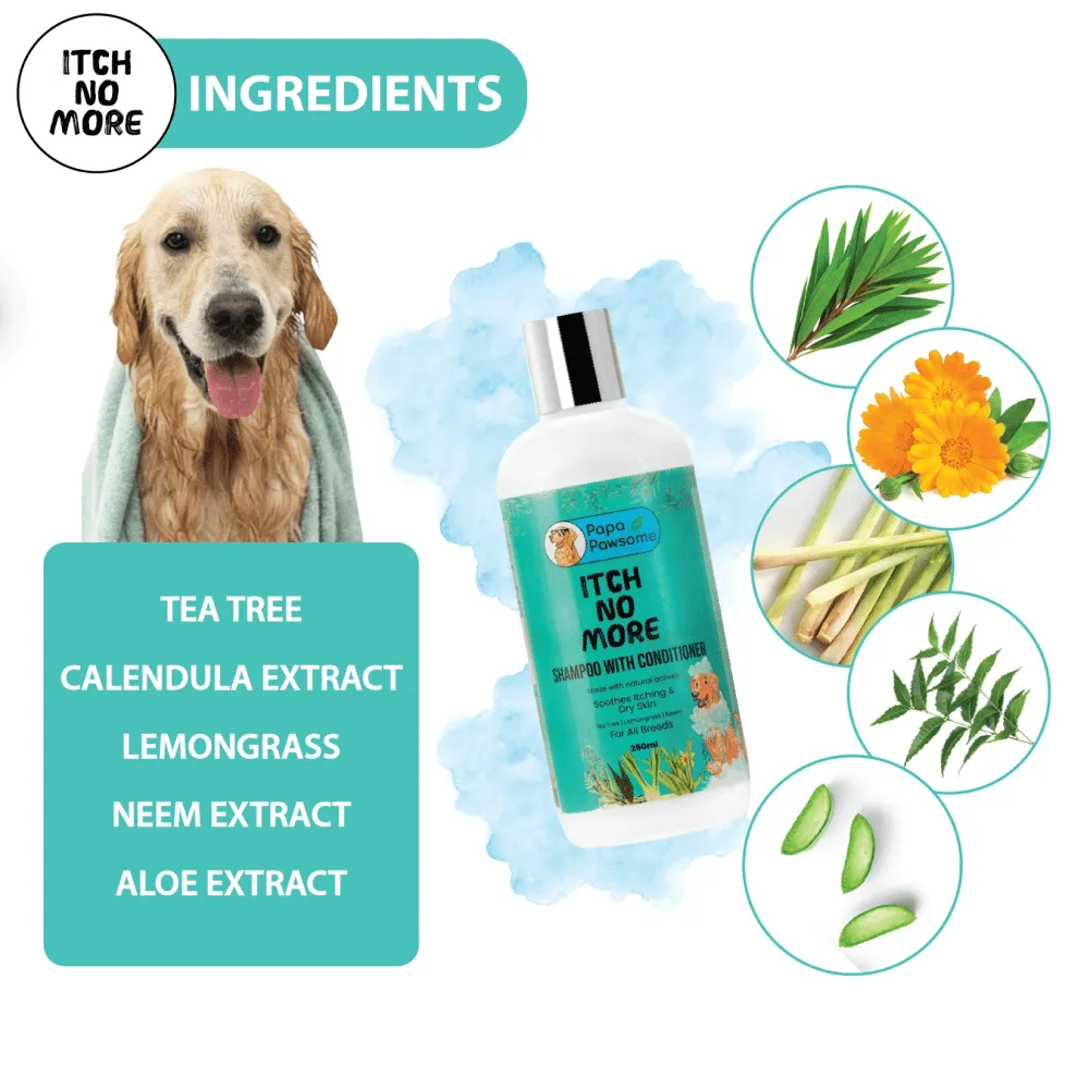 Papa Pawsome Itch No More Shampoo with Conditioner and Palm Brush for Dogs