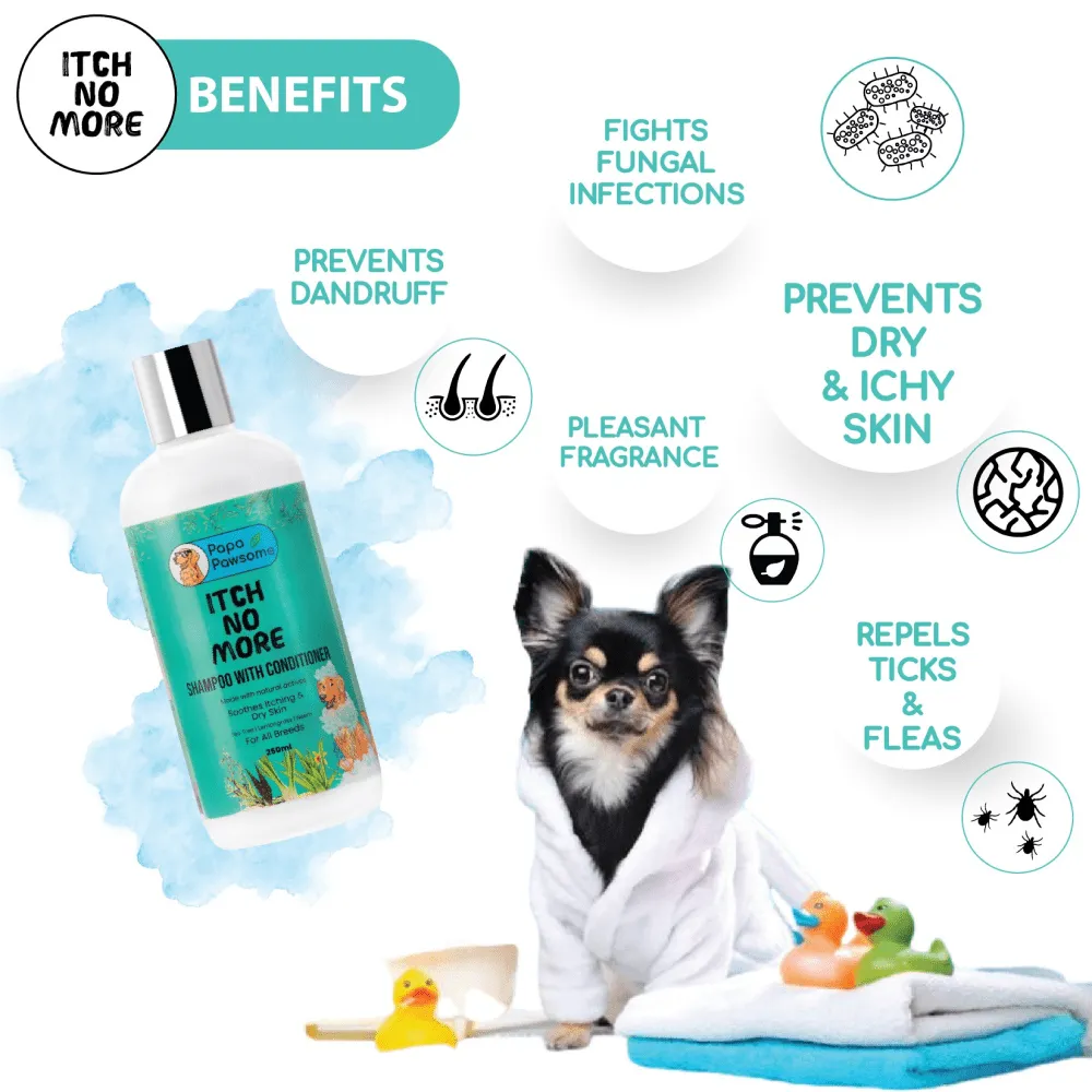 Papa Pawsome Itch No More Shampoo with Conditioner and Palm Brush for Dogs