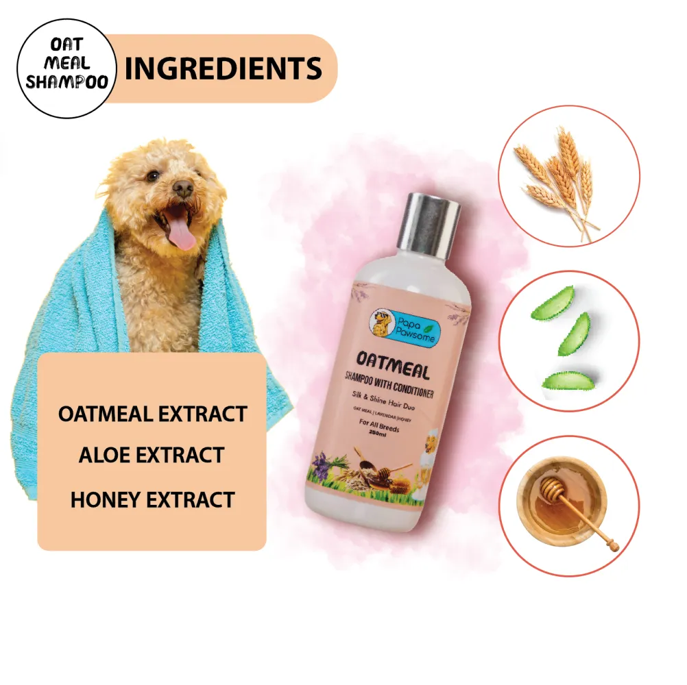 Papa Pawsome Oatmeal Shampoo with Conditioner and Palm Brush for Dogs