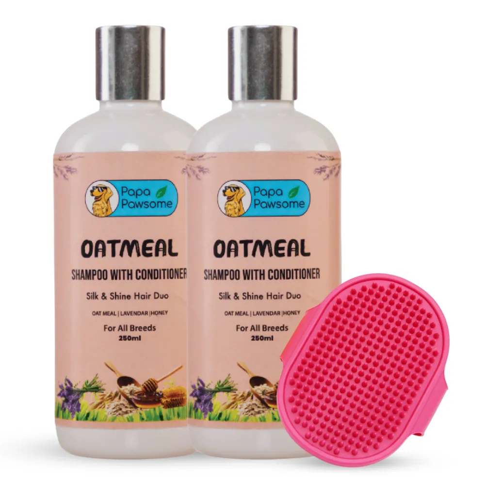 Papa Pawsome Oatmeal Shampoo with Conditioner and Palm Brush for Dogs