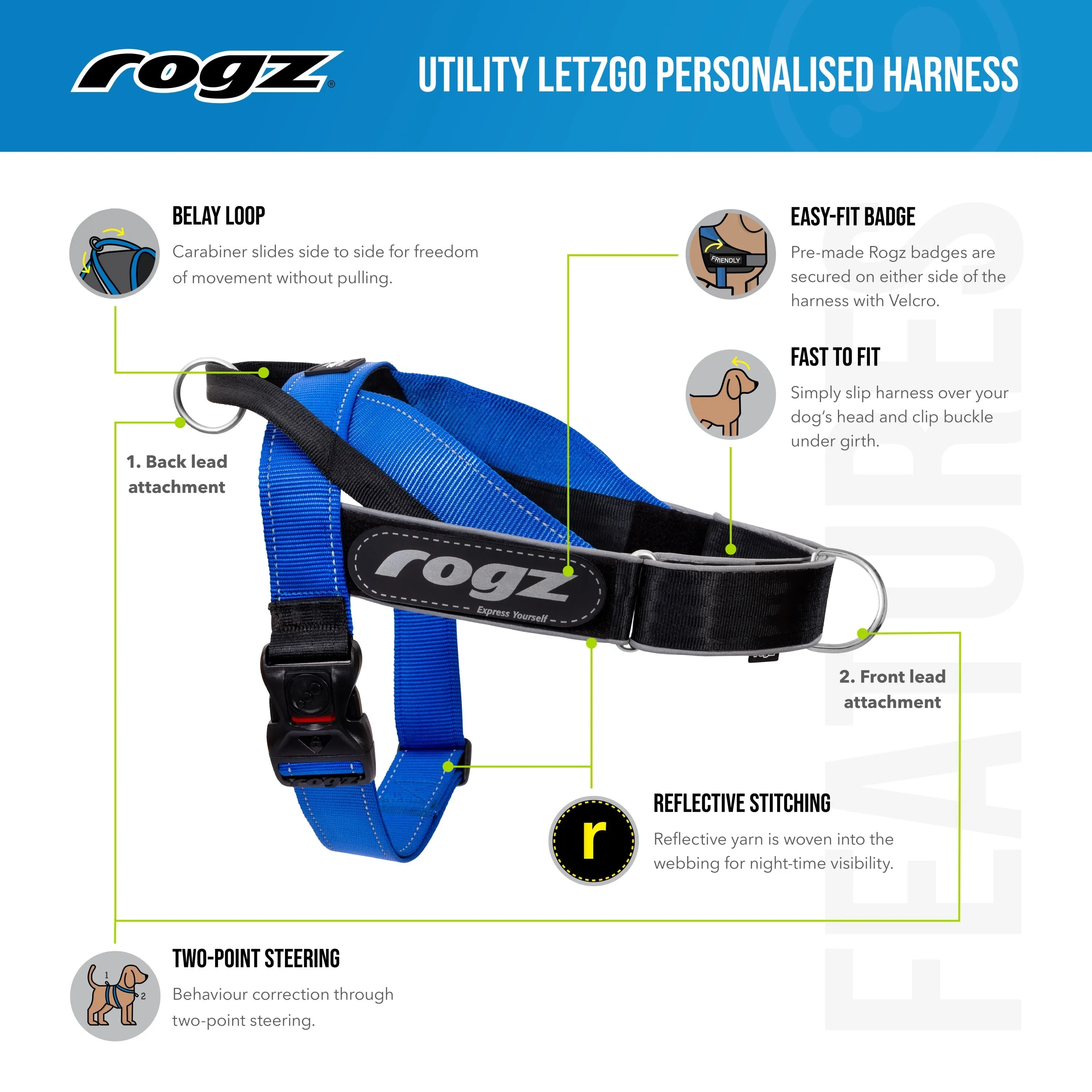 Rogz Utility LetzGo Personalised Harness Black Sml=^._.^=