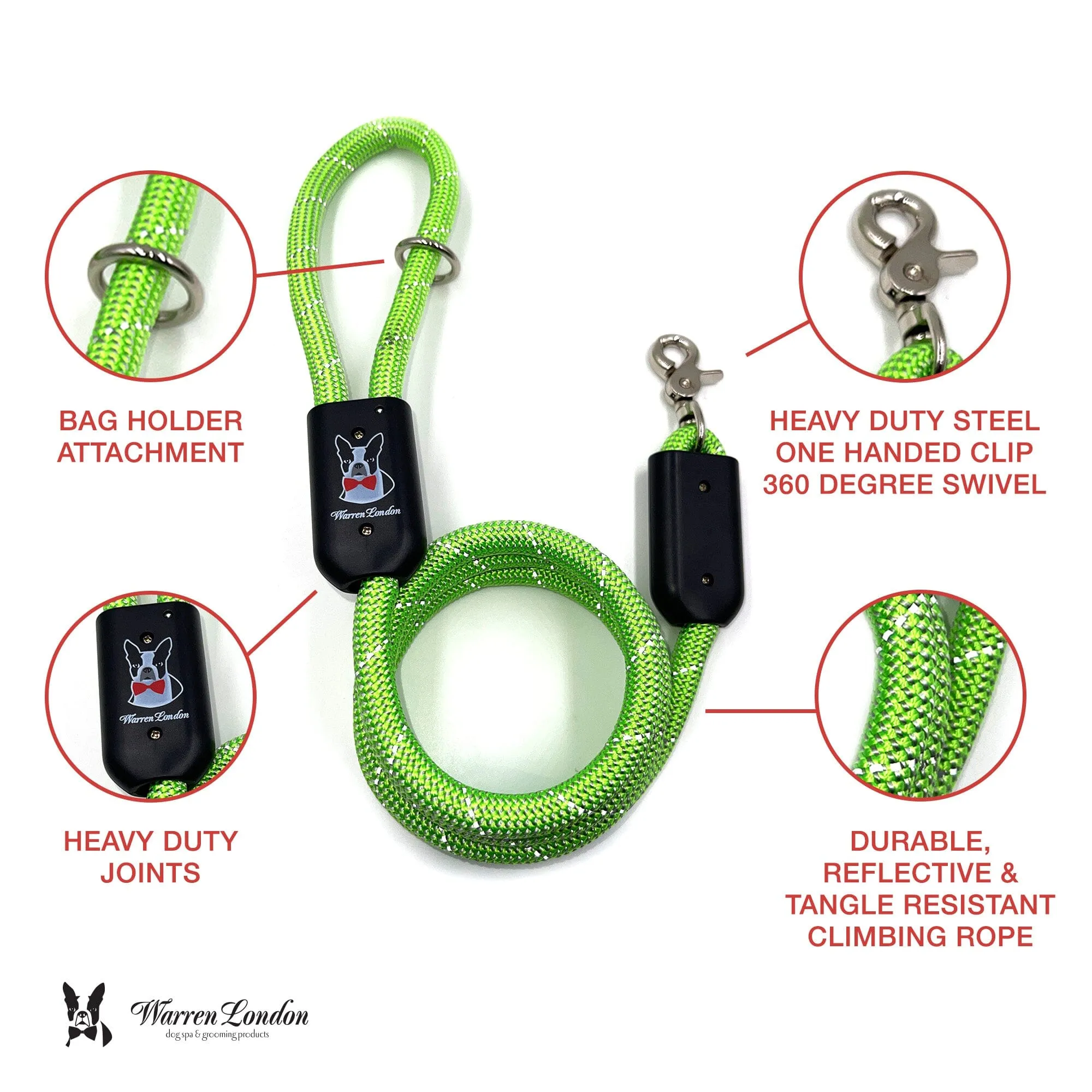 Rope Leash - Green Reflective