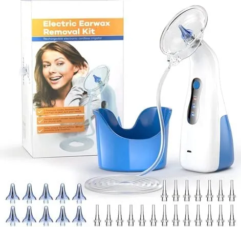 Safe Ear Irrigation Kit for Ear Washing,4 Pressure Setting, Ear Basin,Towel and Wax Examination Tool Kit with 30 Tips