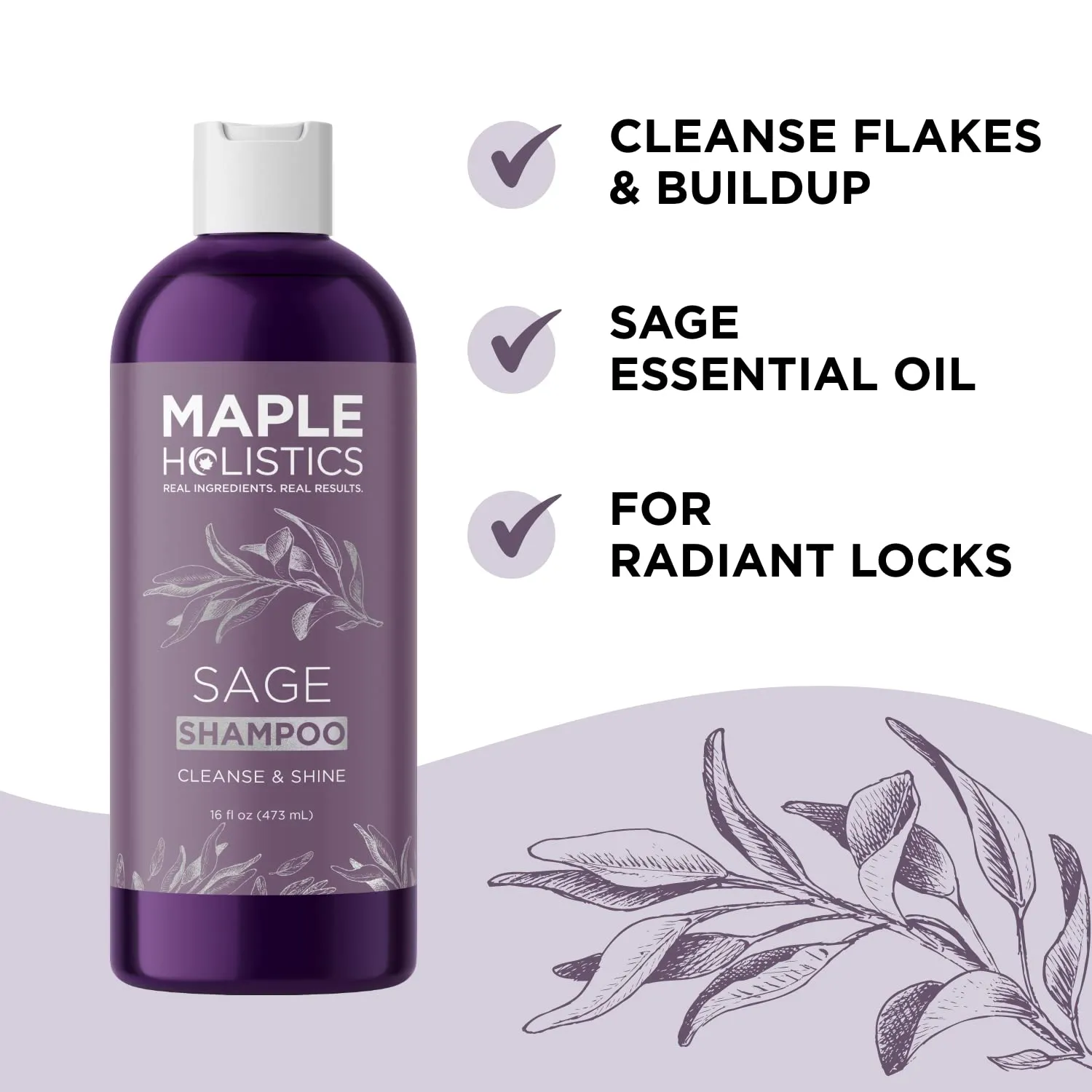 Sage Shampoo for Dry Scalp Care - Sulfate Free Shampoo for Dry Hair and Flaky Scalp with Natural Essential Oils for Hair - Clarifying Shampoo for Build up and Thicker Fuller Hair with Sage Oil