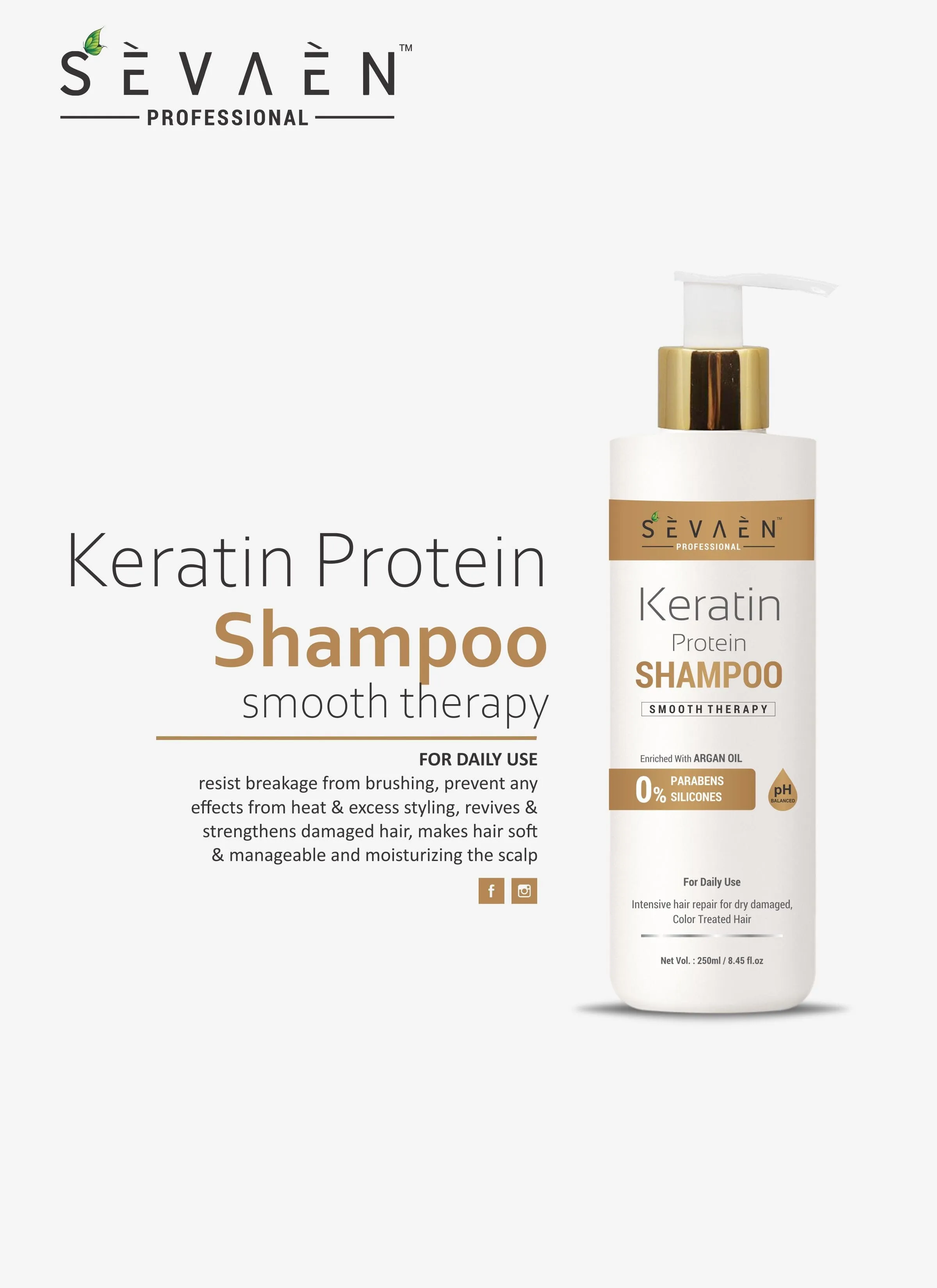 sevaen Keratin Shampoo 250ml And Hair Spa Cream 200gm,for Frizz-Free hair up to 72 hours & Salon-like smooth hair at home.