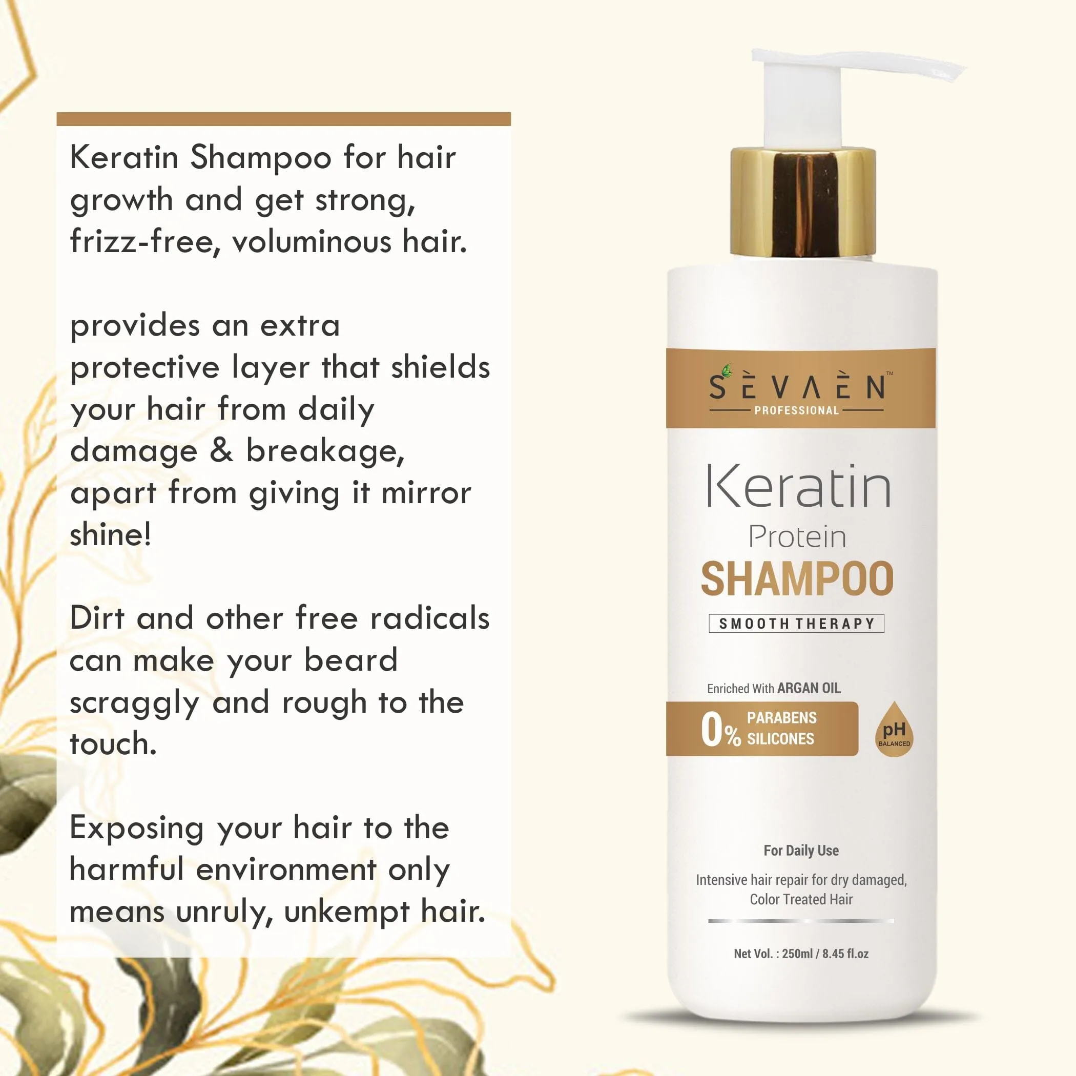 sevaen Keratin Shampoo 250ml And Hair Spa Cream 200gm,for Frizz-Free hair up to 72 hours & Salon-like smooth hair at home.