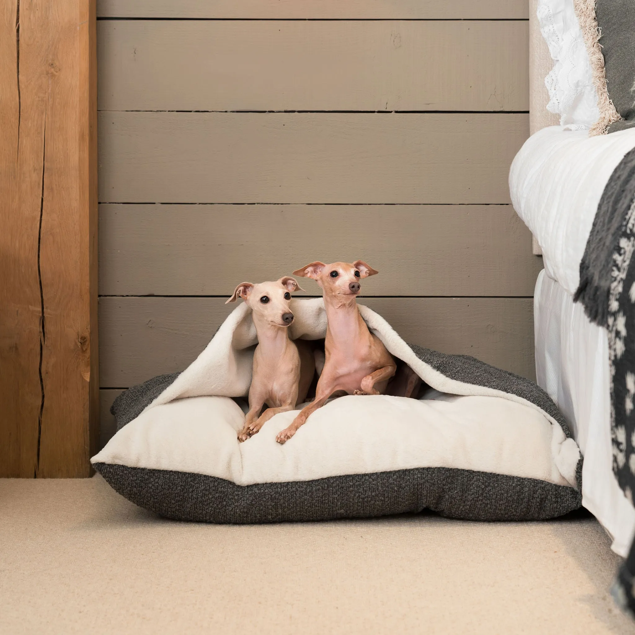 Sleepy Burrows Bed With Removable Cover in Granite Bouclé by Lords & Labradors