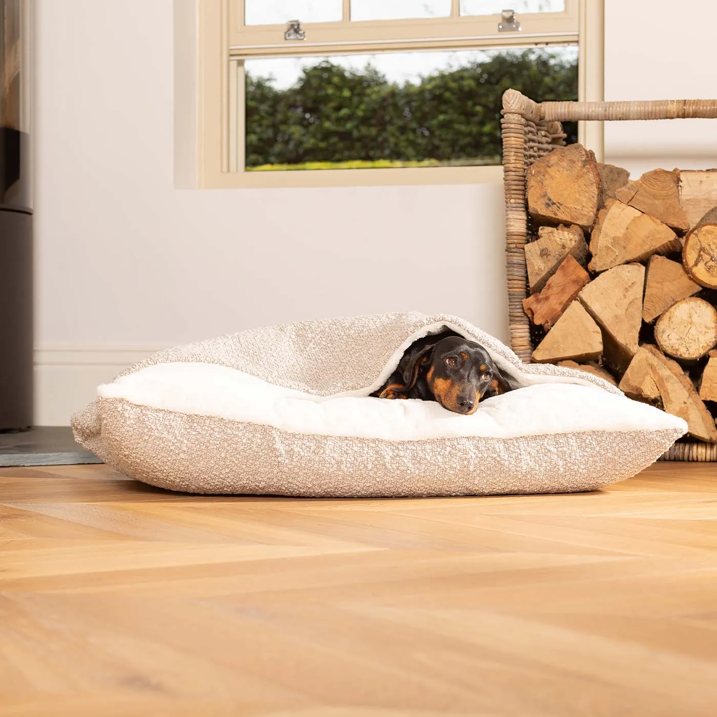 Sleepy Burrows Bed With Removable Cover in Mink Bouclé by Lords & Labradors