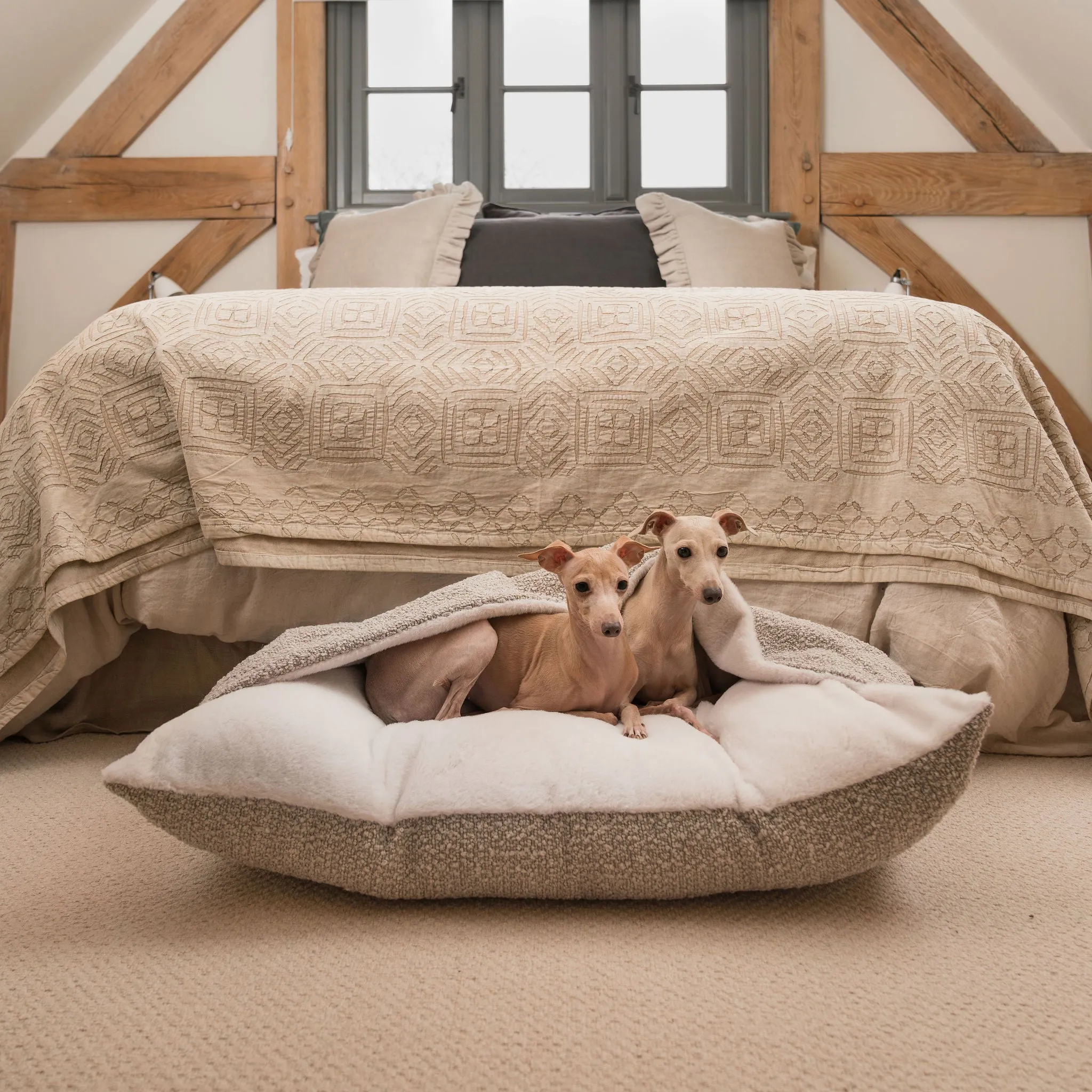 Sleepy Burrows Bed With Removable Cover in Mink Bouclé by Lords & Labradors