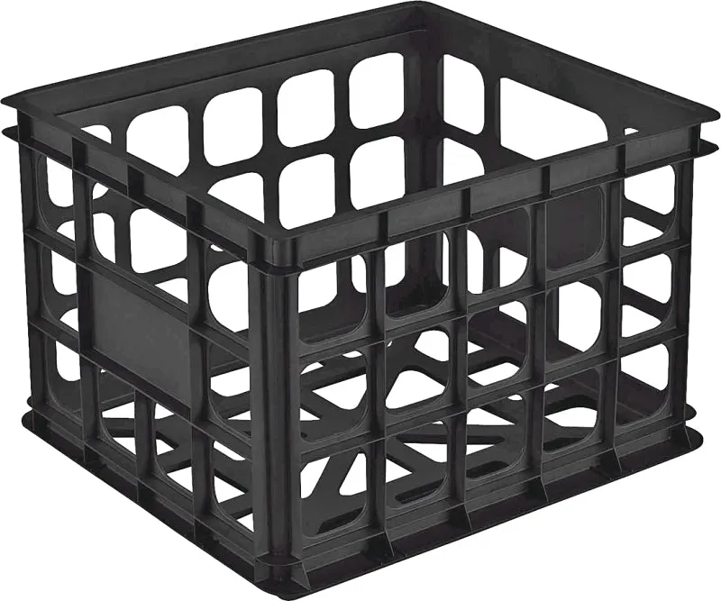 Sterilite 16929006 Stackable Storage Crate, Plastic, Black, 15-1/4 in L, 13-3/4 in W, 10-1/2 in H :EA: QUANTITY: 6