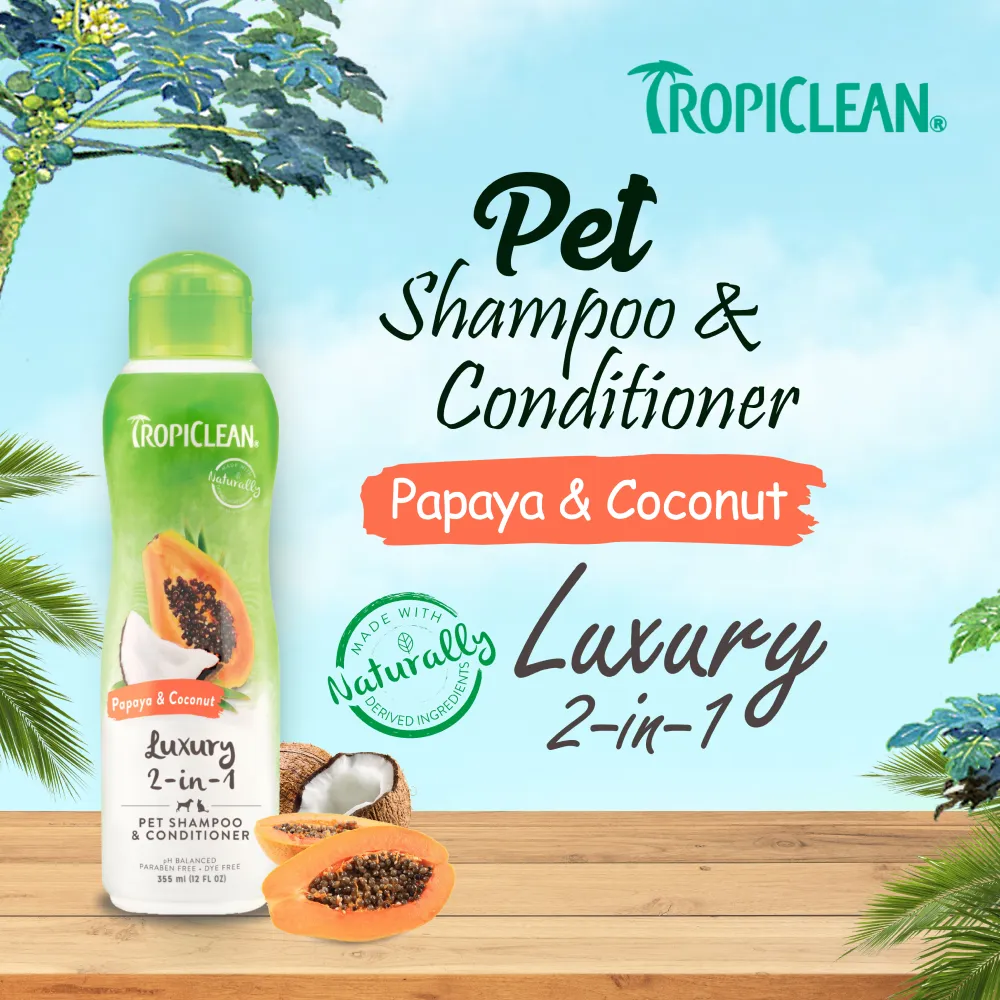 Tropiclean Papaya & Coconut 2 in 1 Shampoo & Conditioner for Dogs and Cats