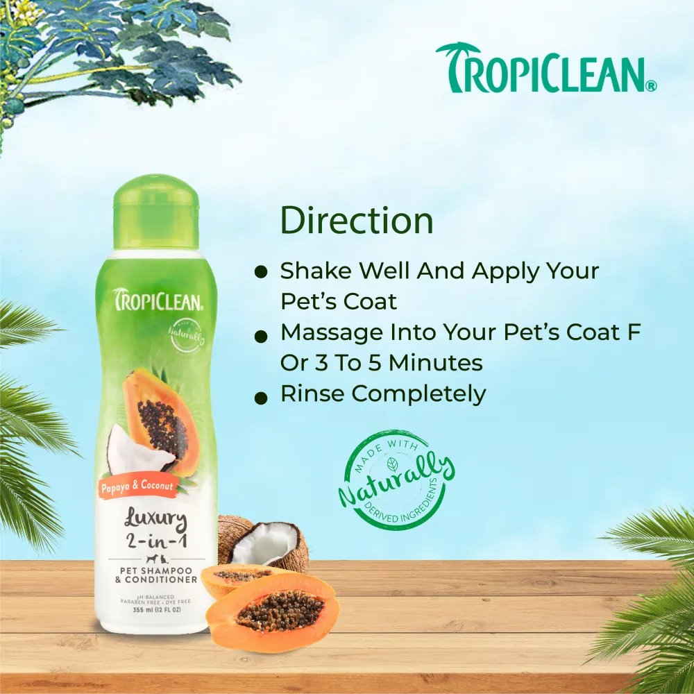 Tropiclean Papaya & Coconut 2 in 1 Shampoo & Conditioner for Dogs and Cats