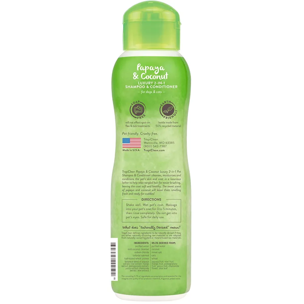 Tropiclean Papaya & Coconut 2 in 1 Shampoo & Conditioner for Dogs and Cats