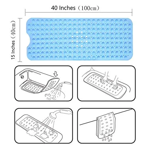 WHOLE MART® Rubber Bath Mat for Bathtub and Shower, Anti Slip, Anti Bacterial, Mold Resistant, 16 x 40 inches (Large Size)