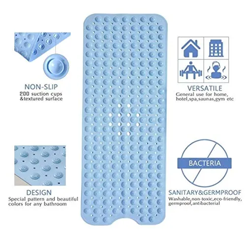 WHOLE MART® Rubber Bath Mat for Bathtub and Shower, Anti Slip, Anti Bacterial, Mold Resistant, 16 x 40 inches (Large Size)