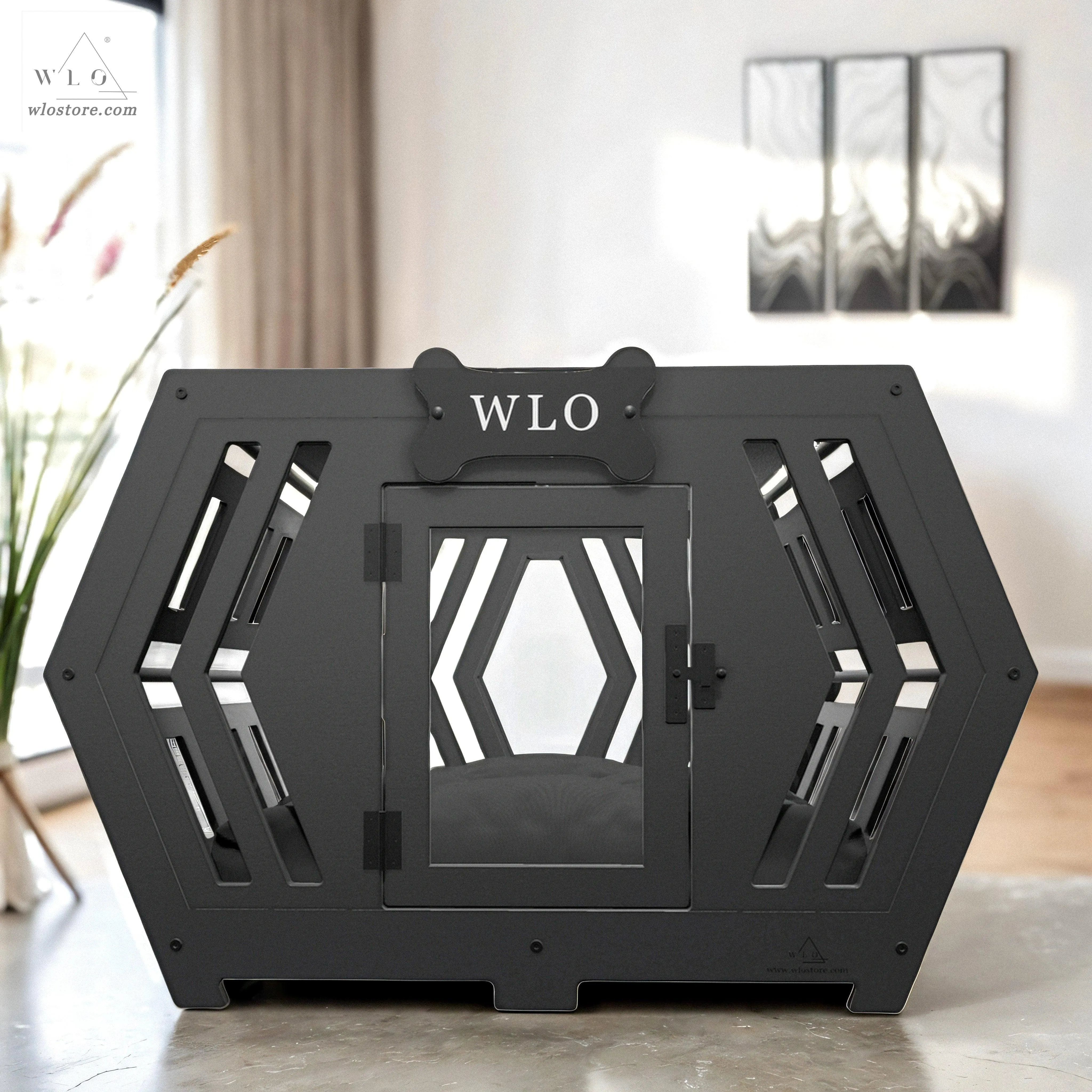 WLO® Black Hexxon Modern Dog Crate