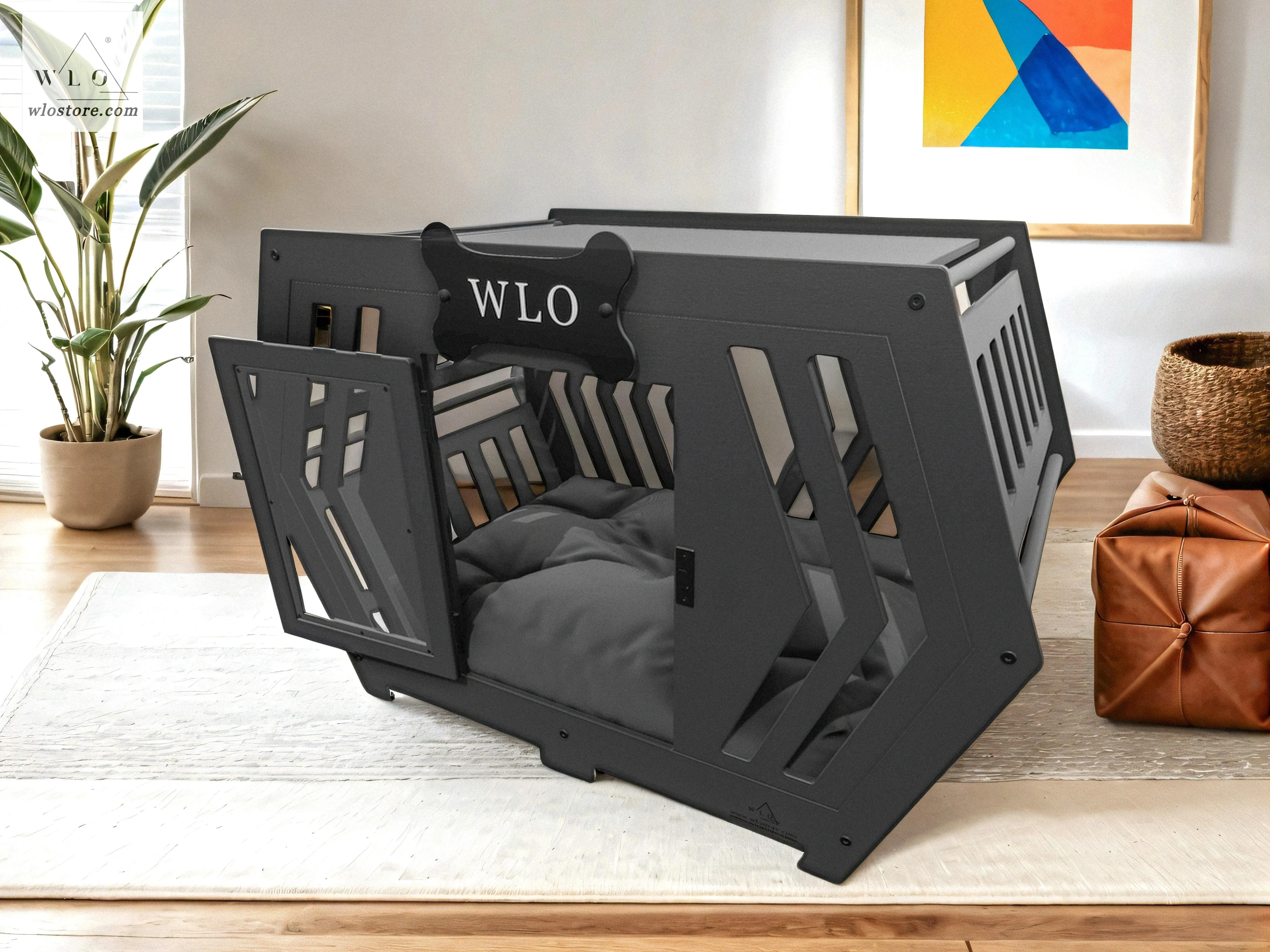 WLO® Black Hexxon Modern Dog Crate