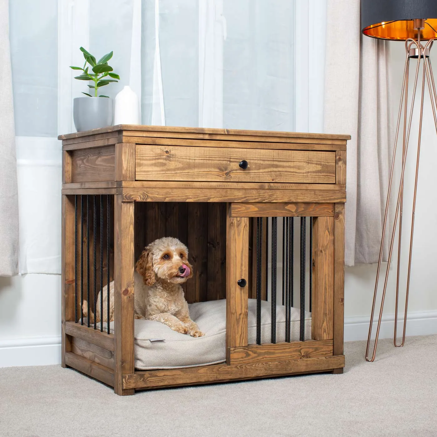 Wooden Sliding Door Broadsand Dog Crate with Drawer by Lords & Labradors