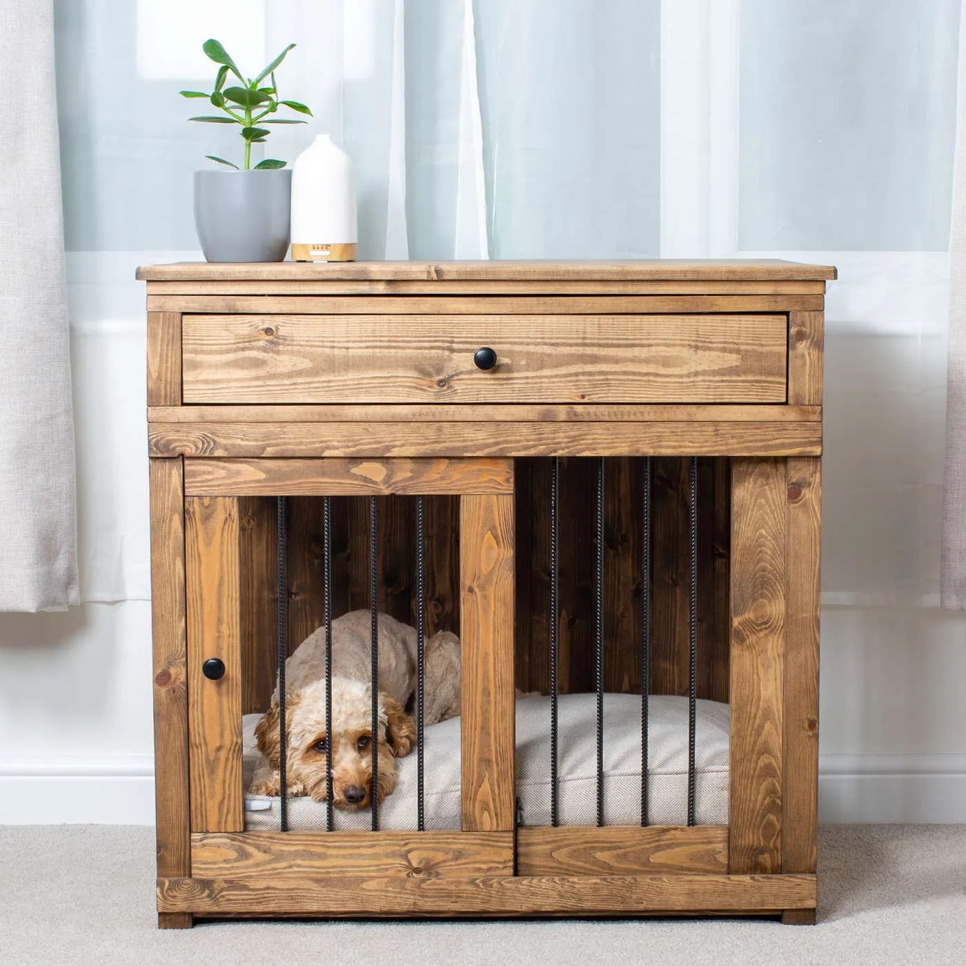 Wooden Sliding Door Broadsand Dog Crate with Drawer by Lords & Labradors