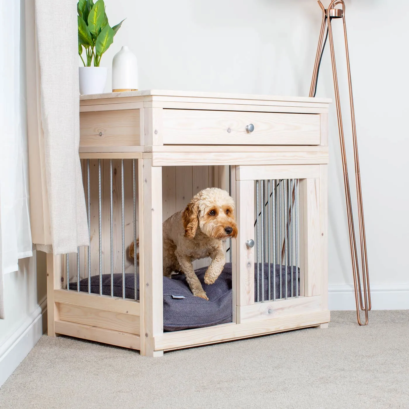 Wooden Sliding Door Salcombe Dog Crate with Drawer by Lords & Labradors